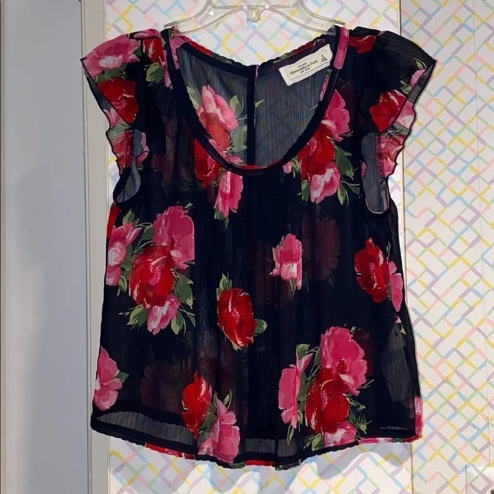 💫 Navy Floral Mesh Blouse 💓